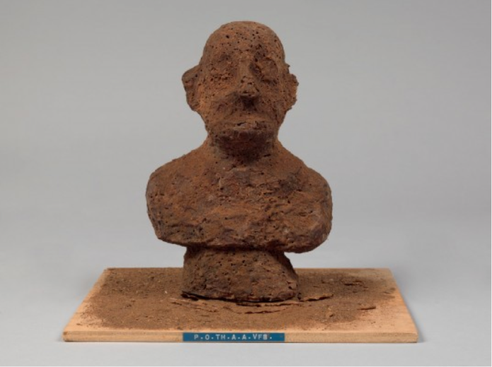 Dieter Roth, P.O.TH.A.A.VFB (Portrait of the artist as a Vogelfutterbüste [birdseed bust], 1968. Multiple of chocolate and birdseed; 8 1/4 x 5 1/2 x 4 3/4 inches (21 x 14 x 12 cm). Image courtesy The Museum of Modern Art.